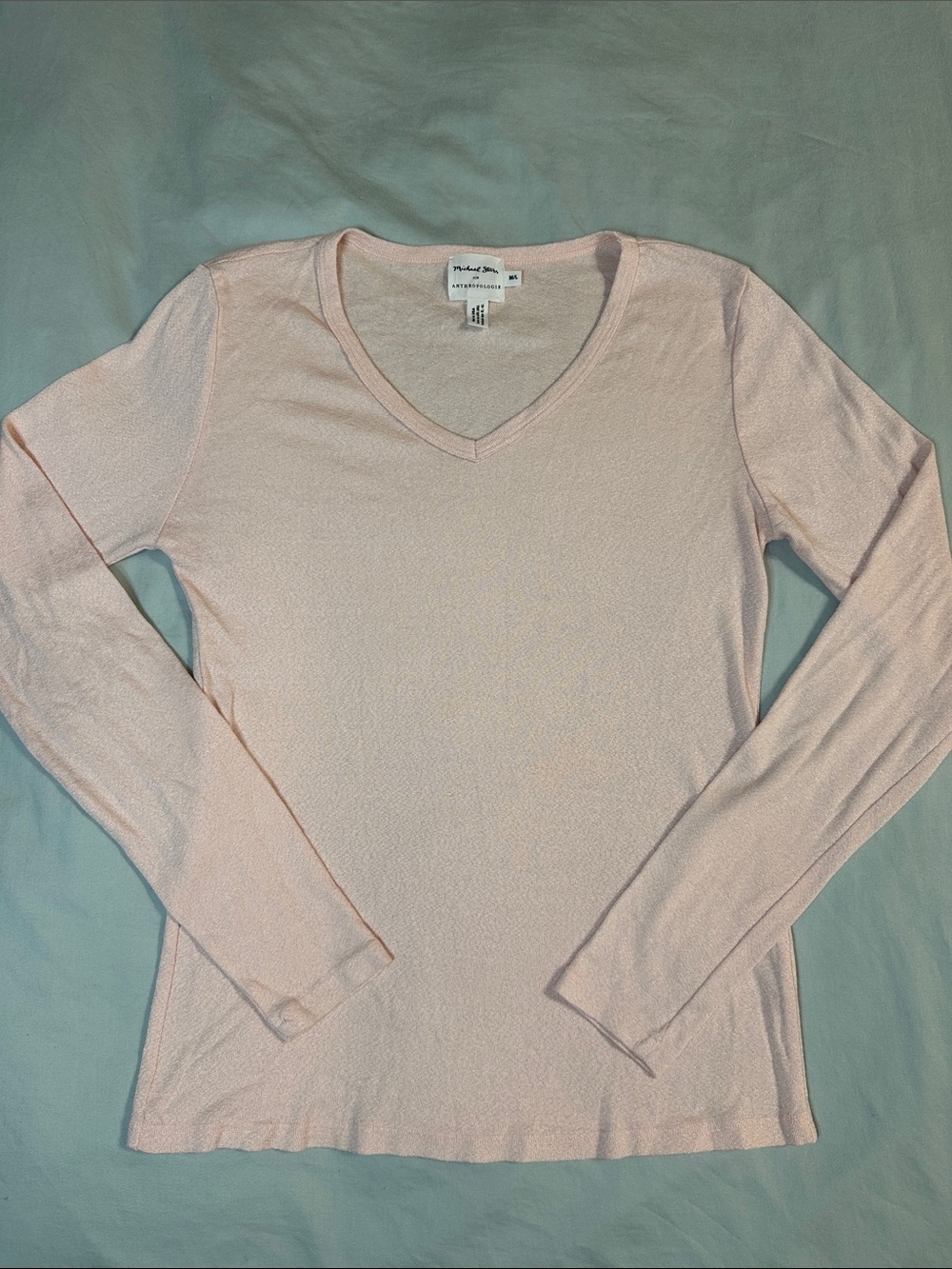 Michael Stars Pale Pink V-Neck Long Sleeve Tee - L